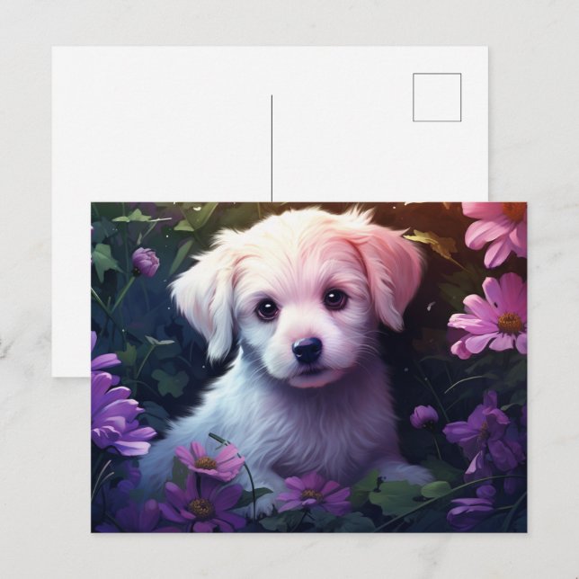 Postkarte Chien Fleur 4 (Vorne/Hinten)