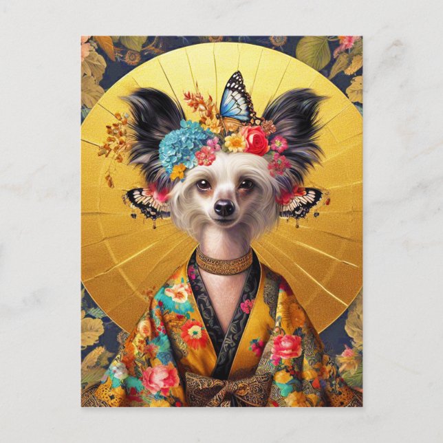 Postkarte - Chinesischer Hund in Kimono (Vorderseite)