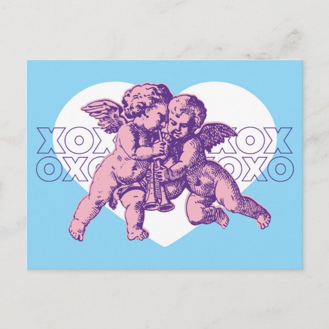 Postkarte Cupid Valentine, blau Lila (Vorderseite)