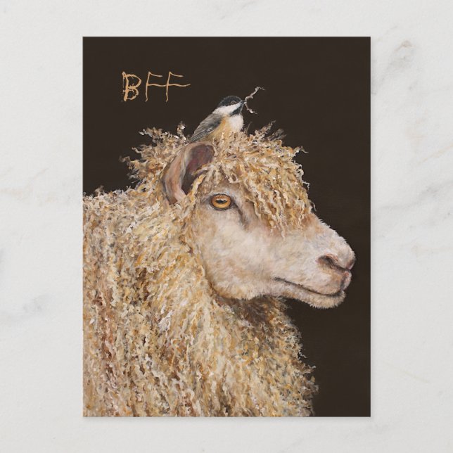 Postkarte der beste Freundin mit Schafen und Küken (Vorderseite)