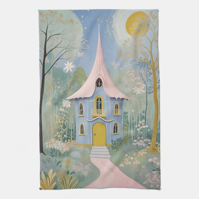 Postkarte der verzauberten Hütte Geschirrtuch (Vertikal)