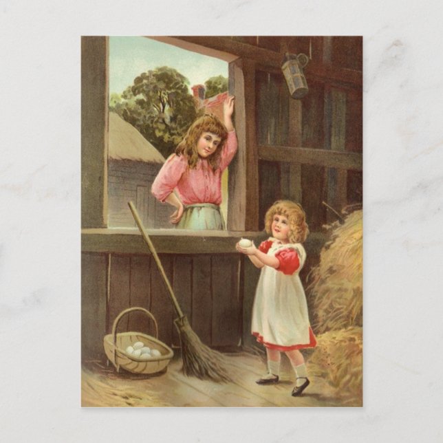 Postkarte der Vintagen Bauernfamilie (Vorderseite)