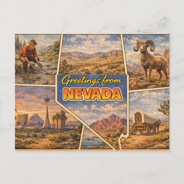 Postkarte des Bundesstaates Nevada (Vorderseite)