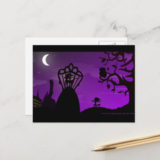Postkarte - Design der Lila- und Schwarz-Einhorn-S (Vorderseite/Rückseite Beispiel)