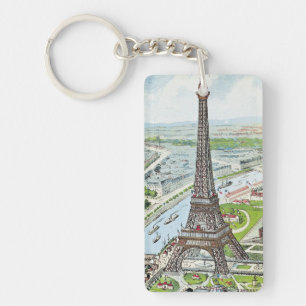 Postkarte, die den Eiffelturm darstellt Schlüsselanhänger