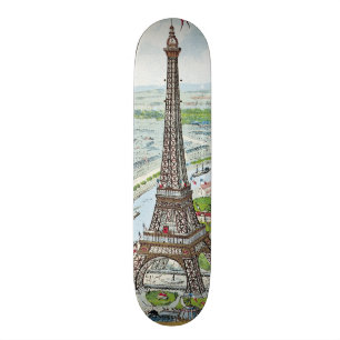 Postkarte, die den Eiffelturm darstellt Skateboard