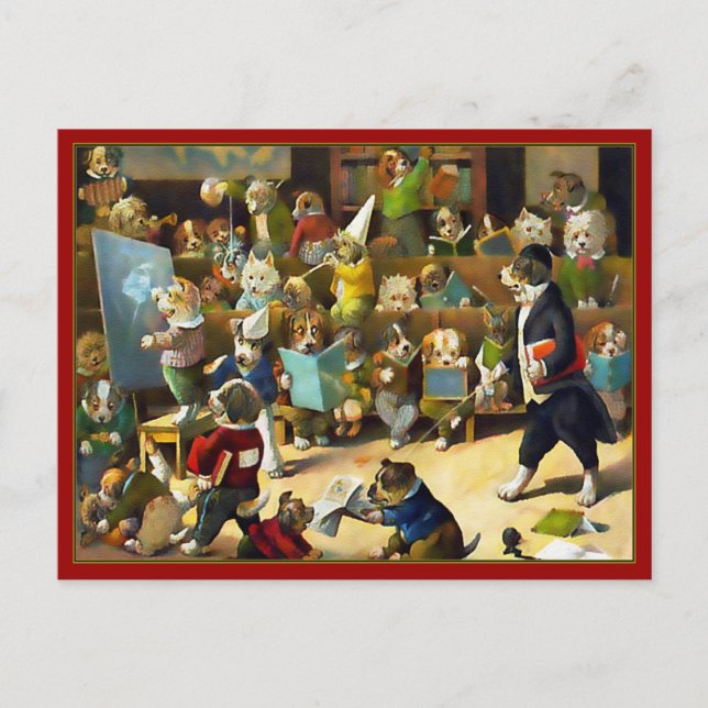 Postkarte: "Dog School" von Louis Wain Postkarte (Vorderseite)