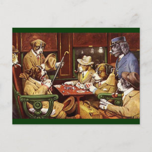 Postkarte Dogs Playing Cards