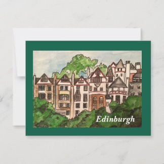 Postkarte Edinburgh (Häuser neben Schloss) grün