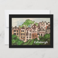 Postkarte Edinburgh ( Häuser neben Schloss) schwar