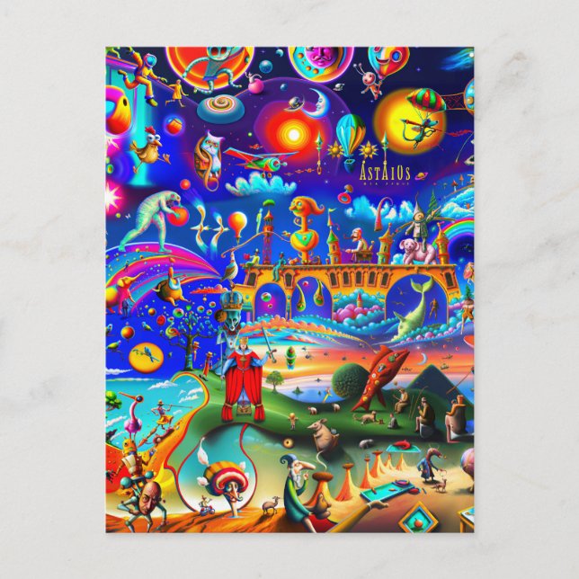 Postkarte Eine Welt seltsamer Charaktere (Vorderseite)