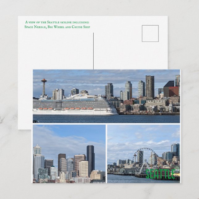 Postkarte einer Collage aus Seattles Skyline (Vorne/Hinten)