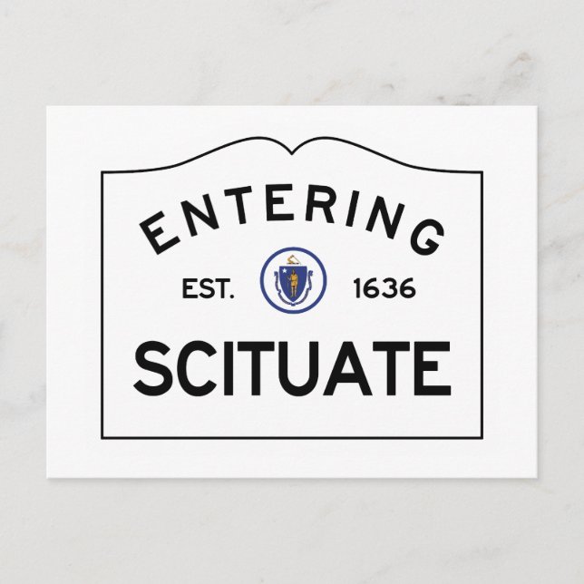Postkarte - Einfahrt in das Schild "Scituate Road" (Vorderseite)