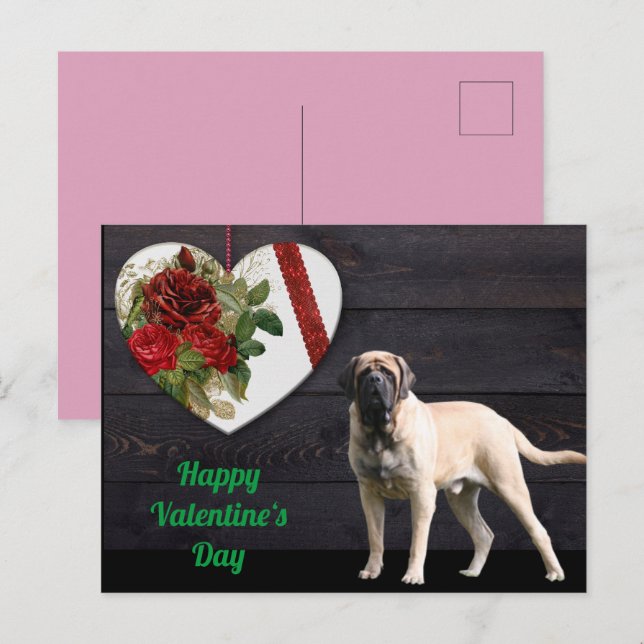 Postkarte English Mastiff Valentinstags  (Vorne/Hinten)