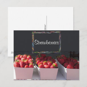 Postkarte - Erdbeer Körbe mit Schild