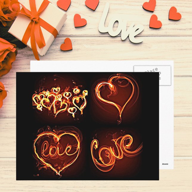 Postkarte Flammende Herzen der Liebe (Flaming Hearts of Love Postcard)