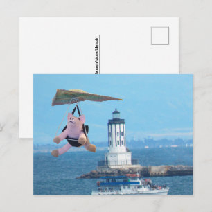 Postkarte - Fliegendes Schwein über dem LA-Hafenli