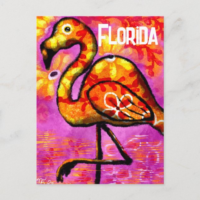 Postkarte - Florida Whimsical Abstrakt Flamingo (Vorderseite)