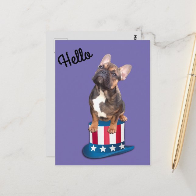 Postkarte französische  Bulldogge  (Vorderseite/Rückseite Beispiel)