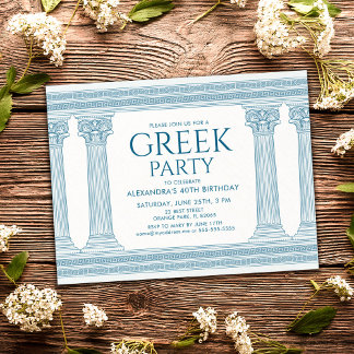 Postkarte für griechisches Party mit blauen Spalte