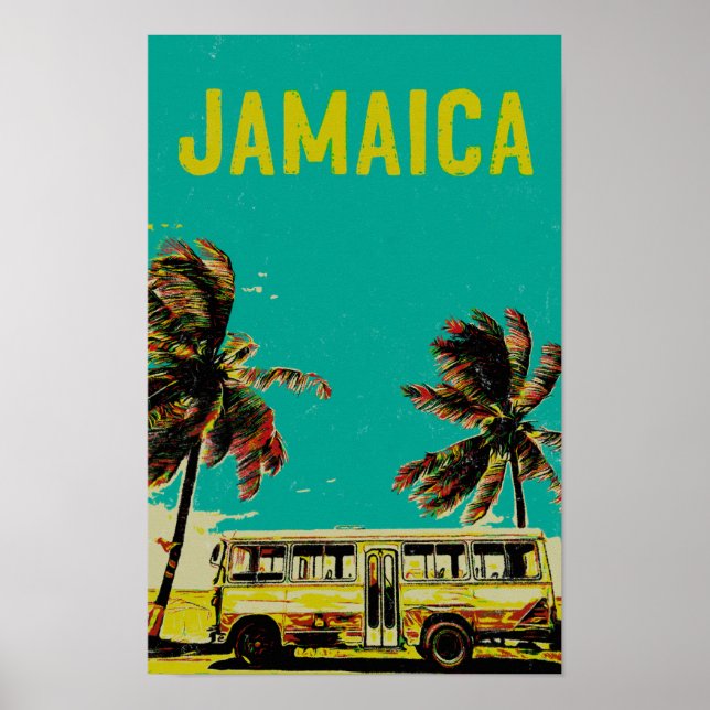 Postkarte für Jamaika, Bus und Palmen Poster (Vorne)