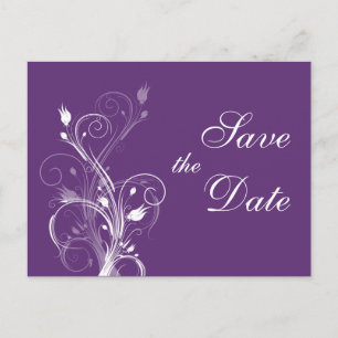 Postkarte für lila und weiße Blüten Save the Date