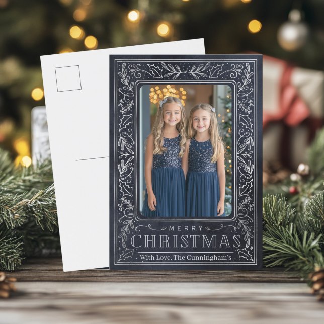 Postkarte für Schiffe und Silver Holiday (Navy and Silver Holly Photo 
Christmas Postcard)