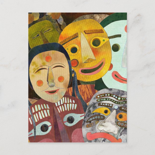 Postkarte für traditionelle koreanische Masken (Vorderseite)