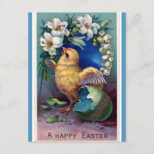 Postkarte für Vintage Osterküken und Lilien