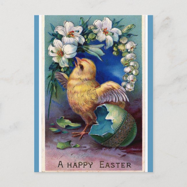 Postkarte für Vintage Osterküken und Lilien (Vorderseite)