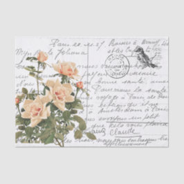 Postkarte für Vintage Rosa Rose Bird Seidenpapier