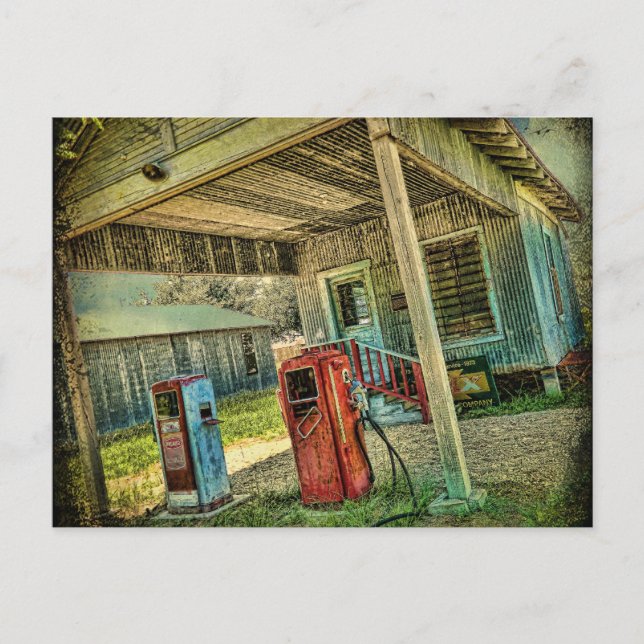 Postkarte für Vintage Tankstelle (Vorderseite)
