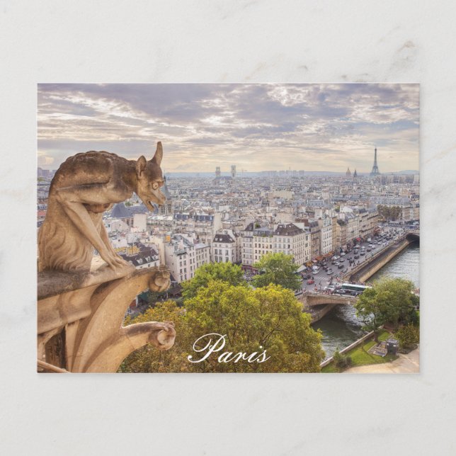 Postkarte | Gargoyle & Eiffel Tower View | Paris (Vorderseite)