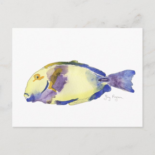 Postkarte Gelb/Blauer Fisch (Vorderseite)