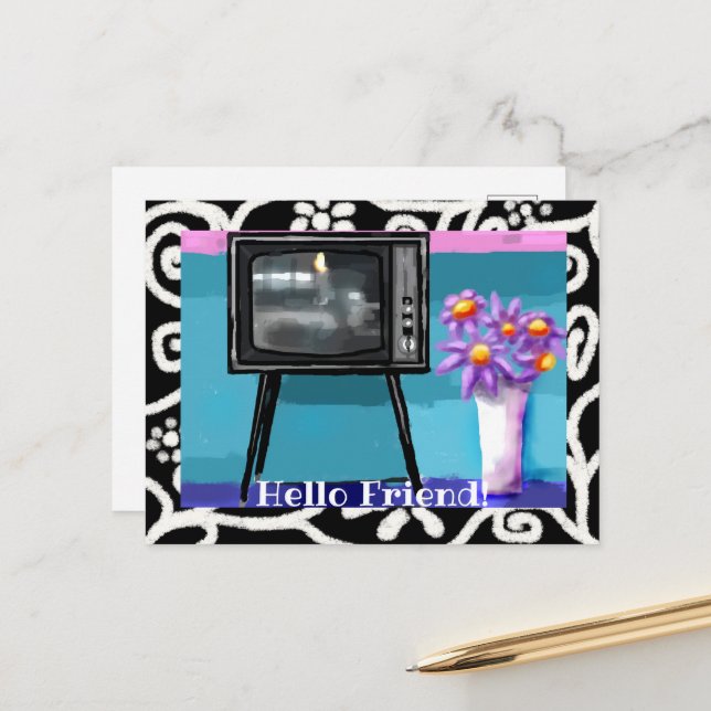 Postkarte - Gemälde aus dem Whimsical Retro TV (Vorderseite/Rückseite Beispiel)