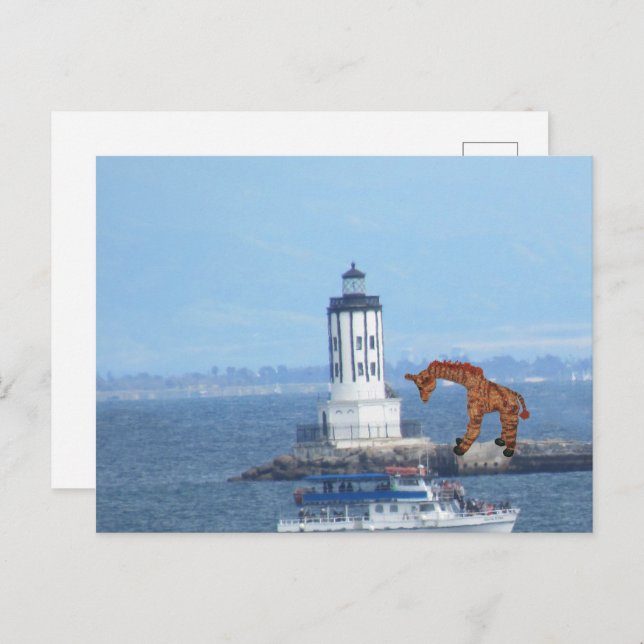 Postkarte - Giraffe bei LA Harbour Light (Vorne/Hinten)