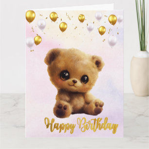 Postkarte "Happy Birthday" mit einem Teddybär.