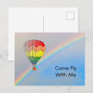 Postkarte - Heißluftballon und Regenbogen