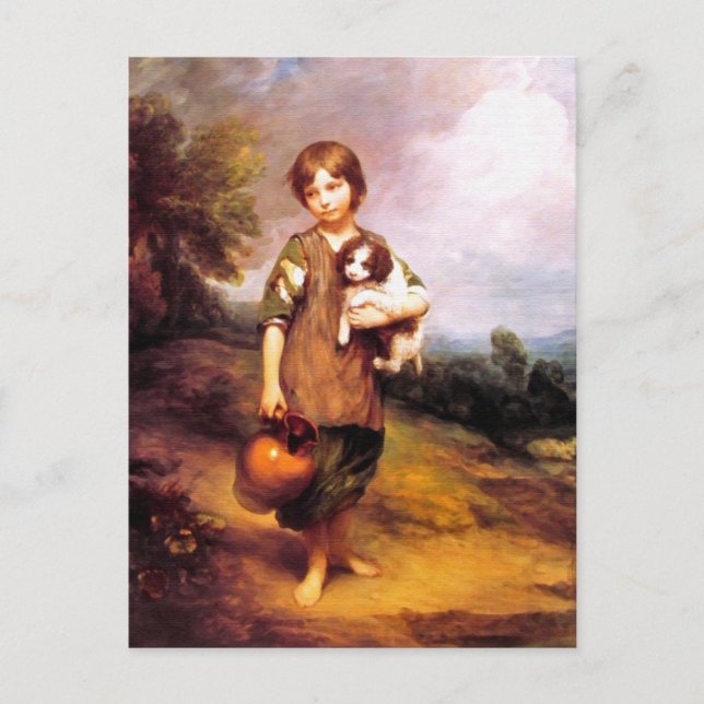 Postkarte: Hütte Mädchen mit Hund und Pitcher Postkarte (Vorderseite)