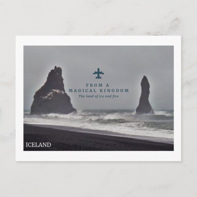 Postkarte Icelan'd schwarzer Säulen in Meer, Vik (Vorderseite)