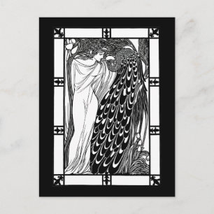 Postkarte: Jugendstil-Pfau-Kunstwerk - Der Kuss Postkarte