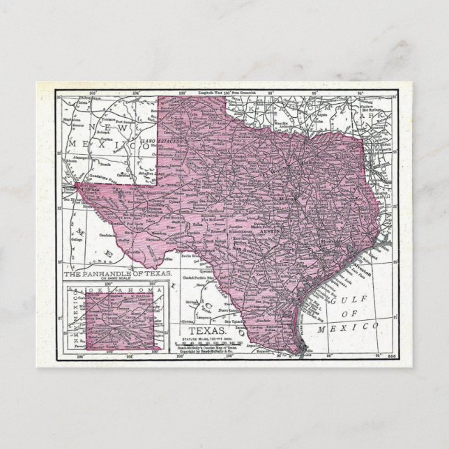 Postkarte: Karte von Texas, 1921 (Vorderseite)