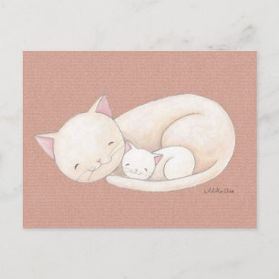 Postkarte Katze Mama & Baby Art Postkarte Niedlich