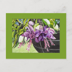 Postkarte - "Lisa" Fuchsienkorb mit Blüten