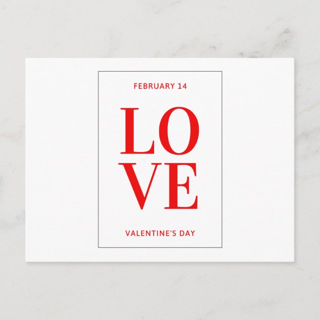 Postkarte - "Love You Feb 14 Valentines Day" (Vorderseite)