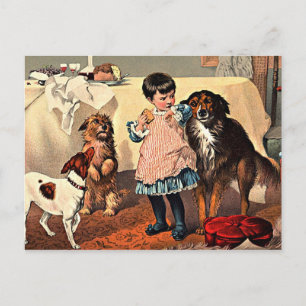 Postkarte: Mädchen und Hunde Postkarte