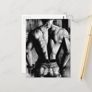 Postkarte Männlicher Bodybuilder Enge Jeans Kunst