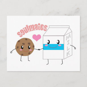 Postkarte Milch und Cookie