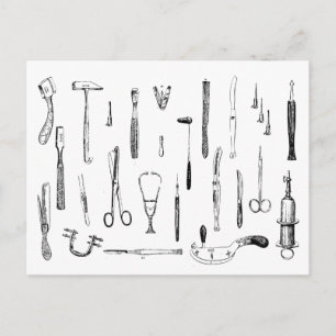Postkarte mit alten medizinischen Instrumenten