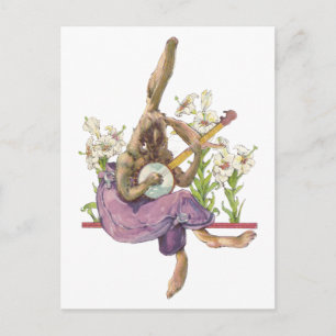 Postkarte mit banjospielendem Kaninchen